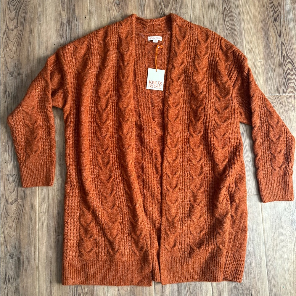 NWT Knox Rose by Target Women's Cable Knit Sweater Cardigan - Rust - Picture 2 of 3